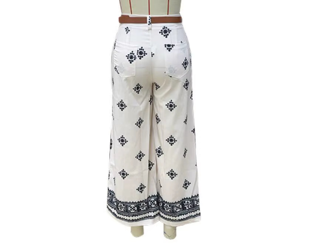New Fashion Printed Bohemian High Waist Wide Leg Pants for Women