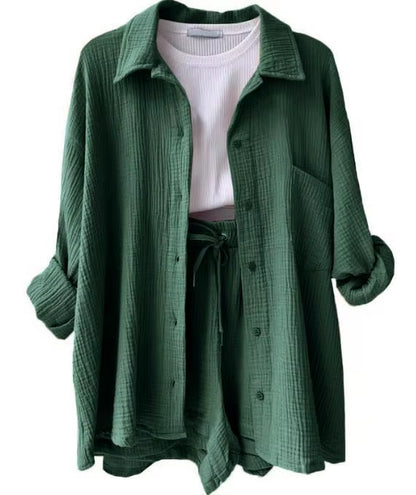 Solid Color Casual Loose Short Pants Sets for Women 2025 Elegant Summer Women'S Two Pieces Suit Full Set Female Outfit Clothes