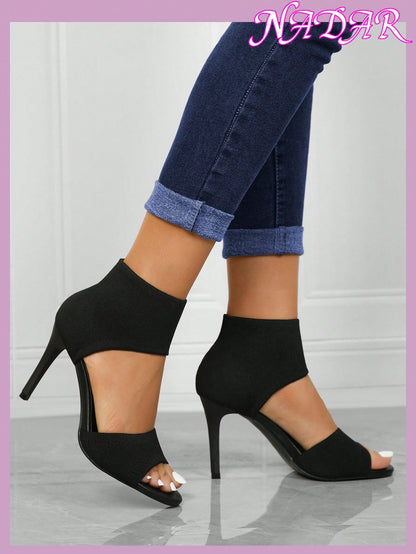 Women'S Minimalist Thick High Heel Knitted Sandals, Casual Solid Color anti Slip Sandals