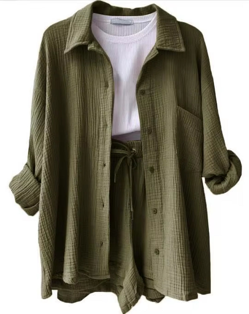 Solid Color Casual Loose Short Pants Sets for Women 2025 Elegant Summer Women'S Two Pieces Suit Full Set Female Outfit Clothes