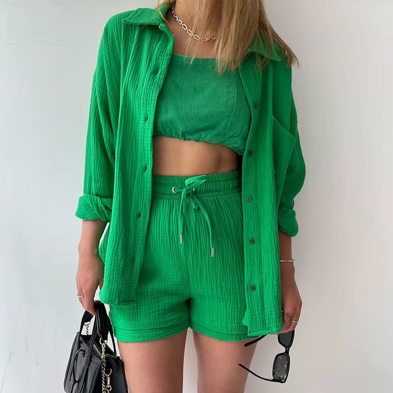 Solid Color Casual Loose Short Pants Sets for Women 2025 Elegant Summer Women'S Two Pieces Suit Full Set Female Outfit Clothes
