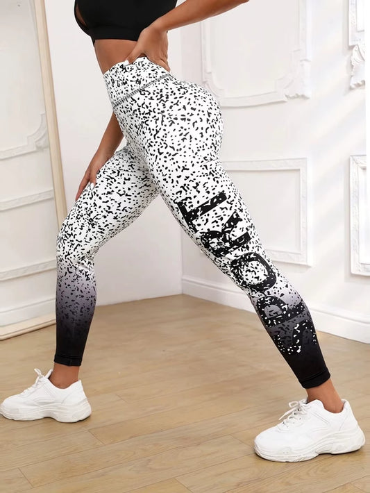 Ombre Print Yoga Pants - High Waist Workout Leggings for Women, Outdoor & Gym