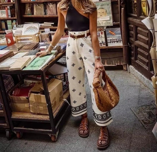 New Fashion Printed Bohemian High Waist Wide Leg Pants for Women