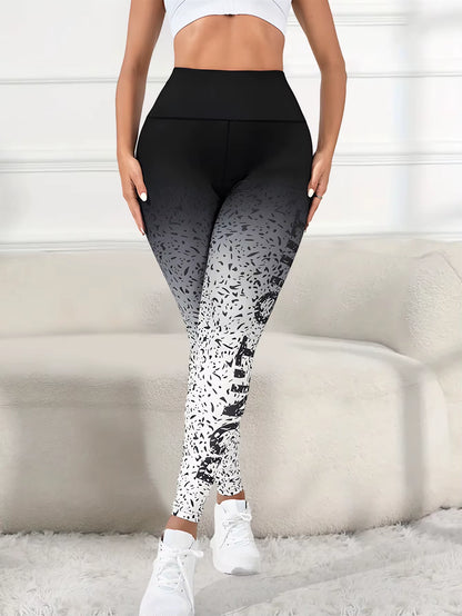 Ombre Print Yoga Pants - High Waist Workout Leggings for Women, Outdoor & Gym
