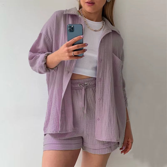 Solid Color Casual Loose Short Pants Sets for Women 2025 Elegant Summer Women'S Two Pieces Suit Full Set Female Outfit Clothes