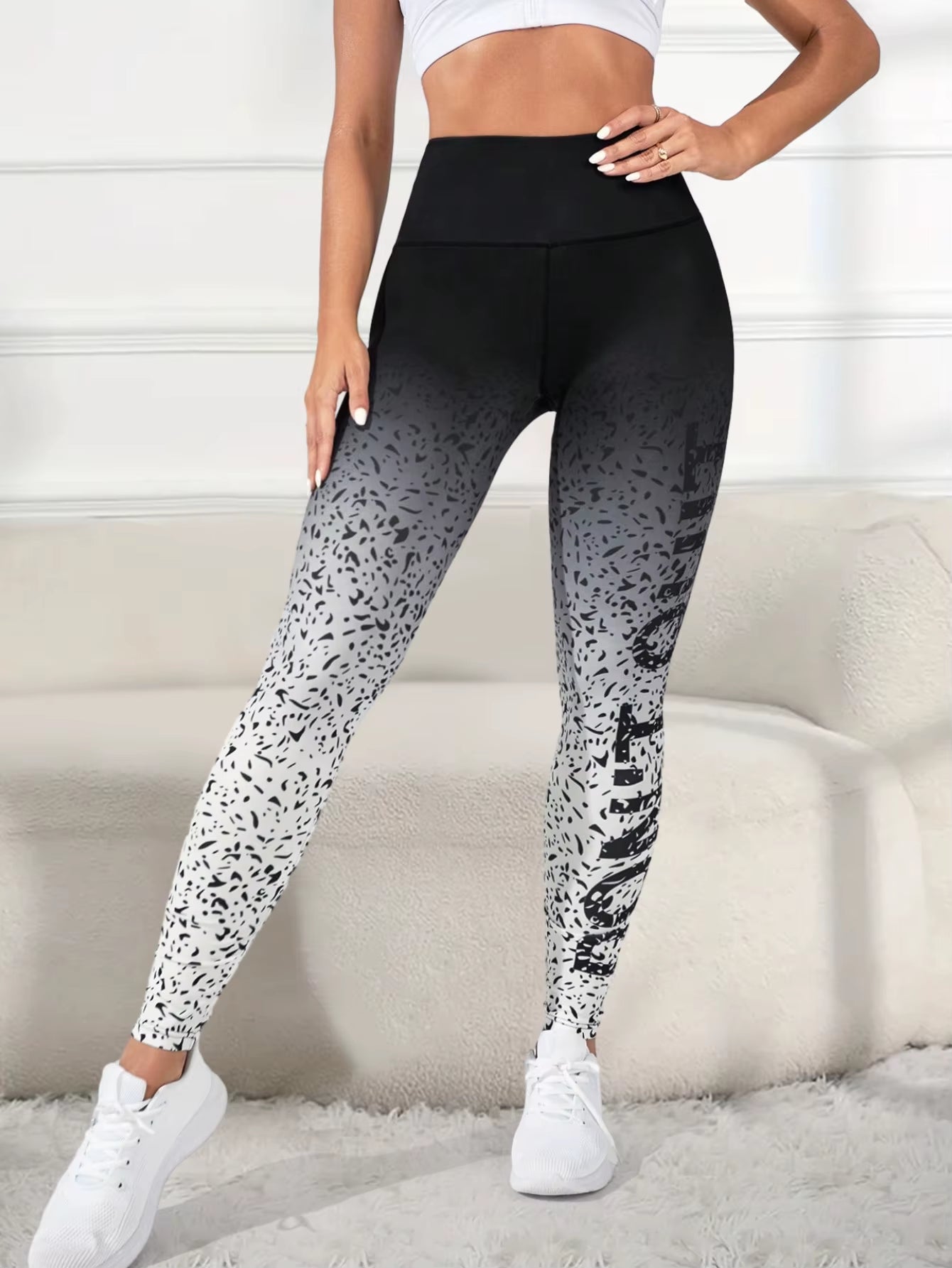 Ombre Print Yoga Pants - High Waist Workout Leggings for Women, Outdoor & Gym