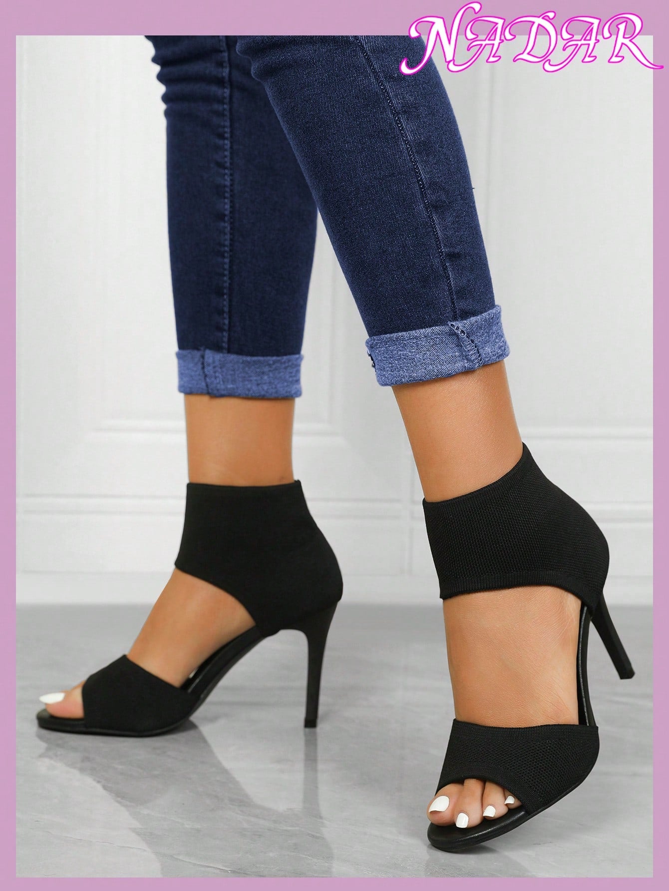 Women'S Minimalist Thick High Heel Knitted Sandals, Casual Solid Color anti Slip Sandals