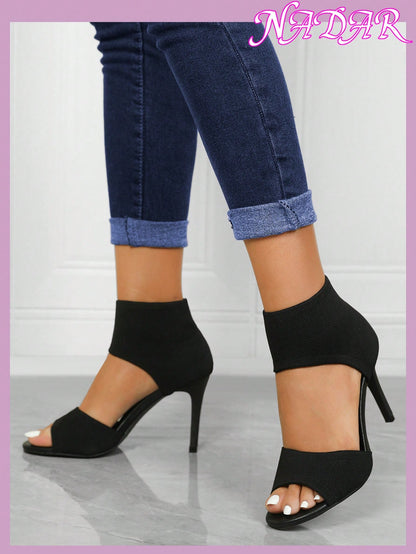 Women'S Minimalist Thick High Heel Knitted Sandals, Casual Solid Color anti Slip Sandals