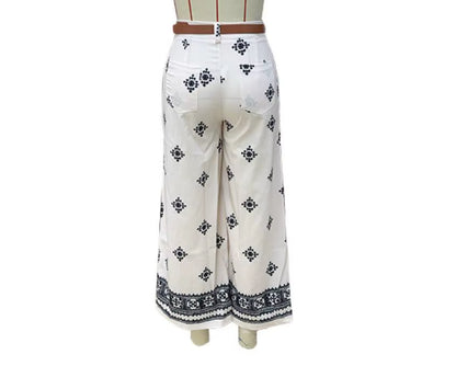 New Fashion Printed Bohemian High Waist Wide Leg Pants for Women