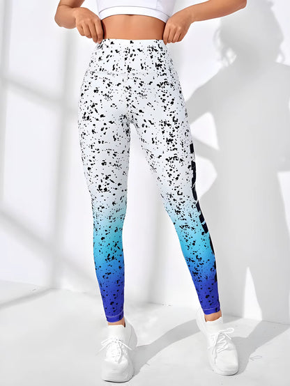 Ombre Print Yoga Pants - High Waist Workout Leggings for Women, Outdoor & Gym