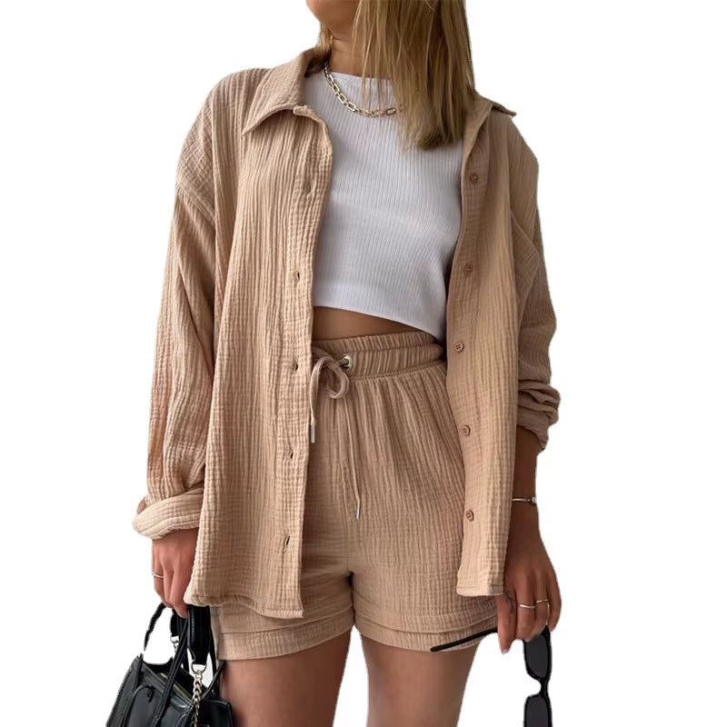 Solid Color Casual Loose Short Pants Sets for Women 2025 Elegant Summer Women'S Two Pieces Suit Full Set Female Outfit Clothes