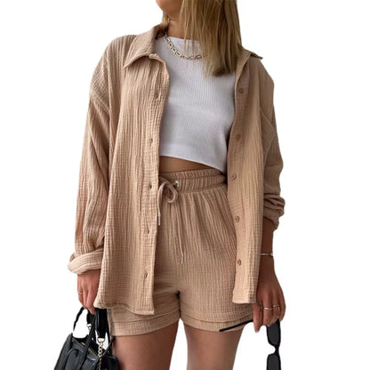 Solid Color Casual Loose Short Pants Sets for Women 2025 Elegant Summer Women'S Two Pieces Suit Full Set Female Outfit Clothes