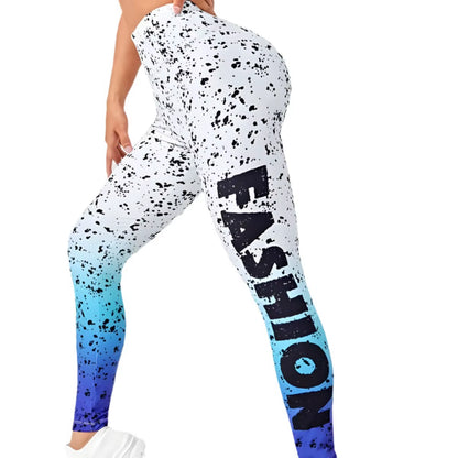 Ombre Print Yoga Pants - High Waist Workout Leggings for Women, Outdoor & Gym