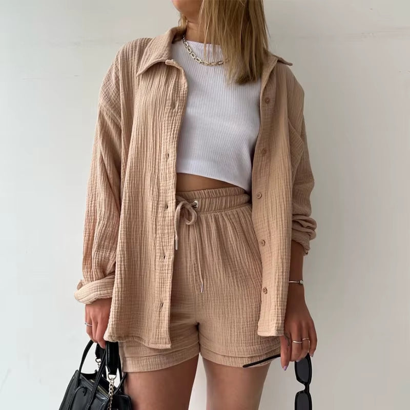 Solid Color Casual Loose Short Pants Sets for Women 2025 Elegant Summer Women'S Two Pieces Suit Full Set Female Outfit Clothes