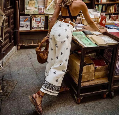 New Fashion Printed Bohemian High Waist Wide Leg Pants for Women