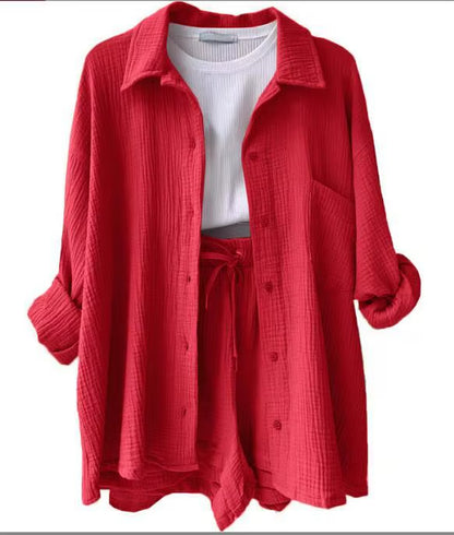 Solid Color Casual Loose Short Pants Sets for Women 2025 Elegant Summer Women'S Two Pieces Suit Full Set Female Outfit Clothes